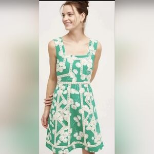 Maeve Anthropologie Green and Cream Floral Dress NWOT